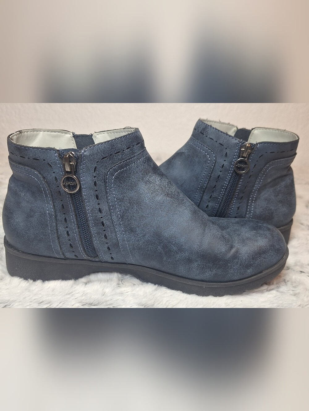 JSport by Jambu Jenna Navy Blue Ankle Boots Size 8M Zip Up Booties